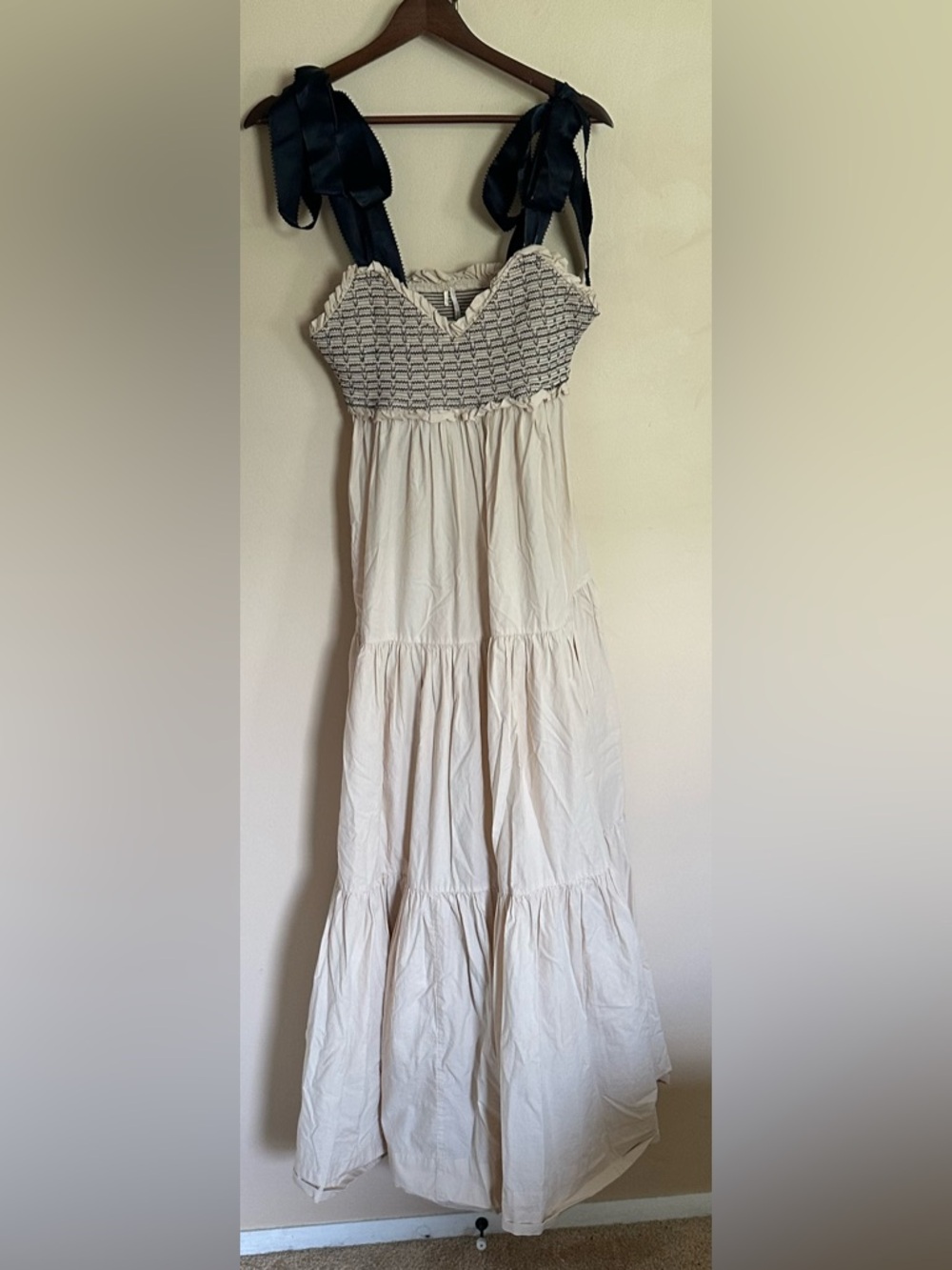 Free People Cream Maxi Dress with Navy Strap Detail - Picture 3 of 6